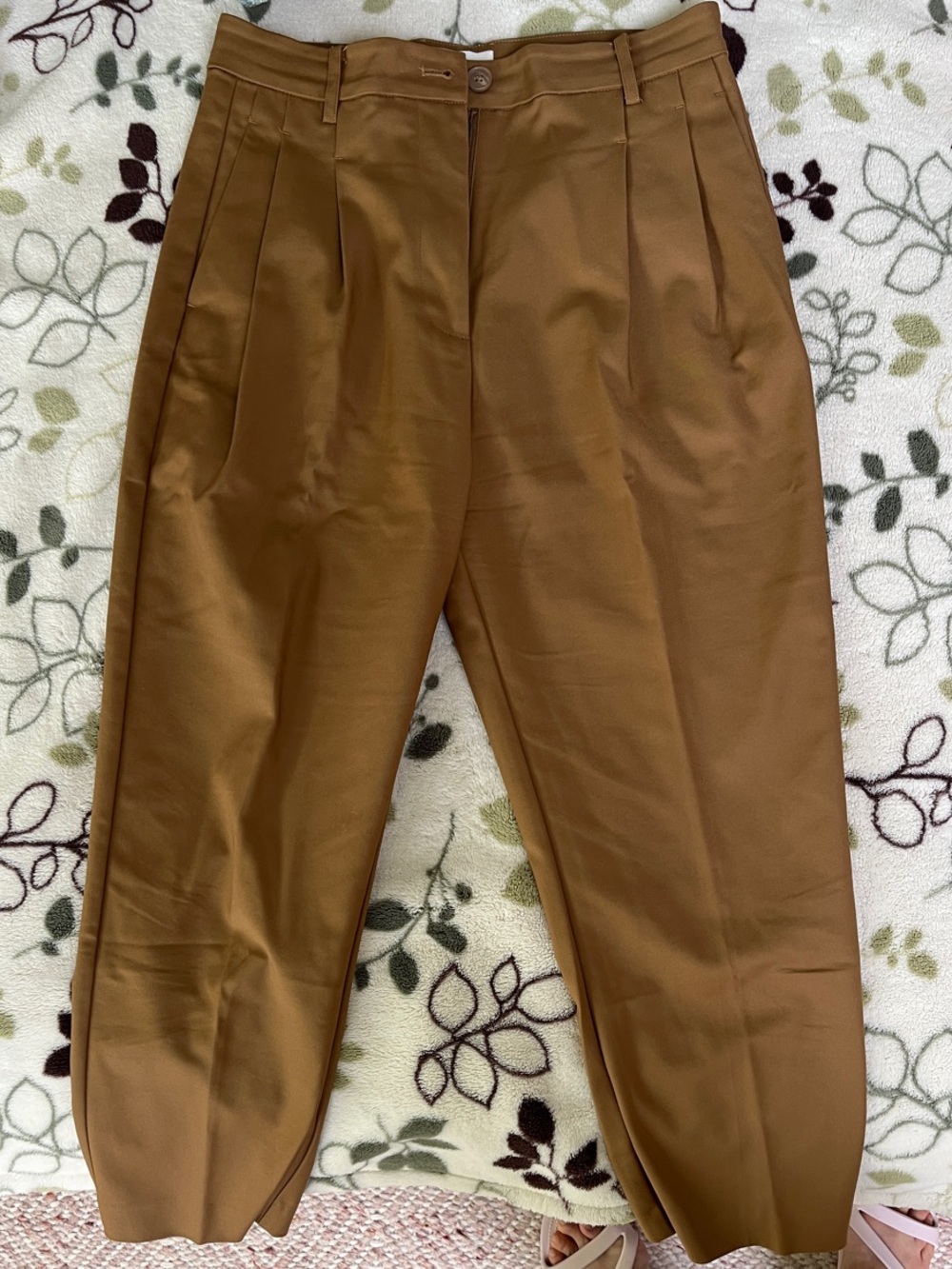 High-Waist Pleated Trousers - Brown